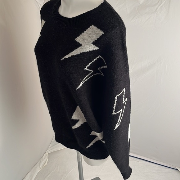 SIX FIFTY black lightning bolt crew neck acrylic blend sweater M/L - Picture 3 of 9
